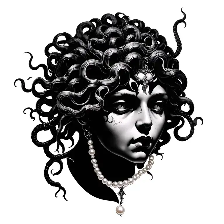 Medusa with pearl necklace tattoo design idea