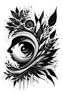 An abstract design symbolizing your diverse interests and hobbies, incorporating elements of ecology, programming, and project management tattoo design idea