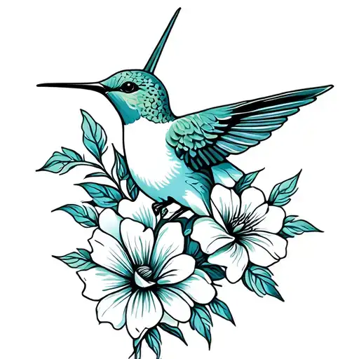 flowers hummingbird silhouette surrounded tattoo design idea