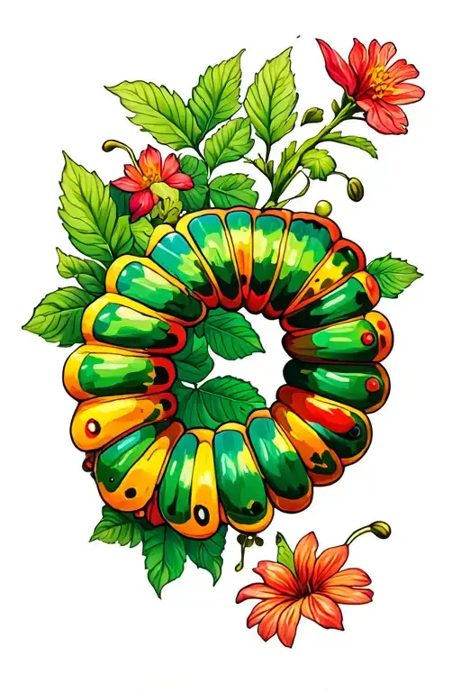 garden scene featuring caterpillar crawling tattoo design idea