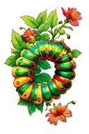 garden scene featuring caterpillar crawling tattoo design idea