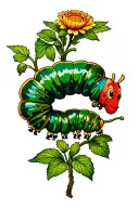 garden scene featuring caterpillar crawling tattoo design idea