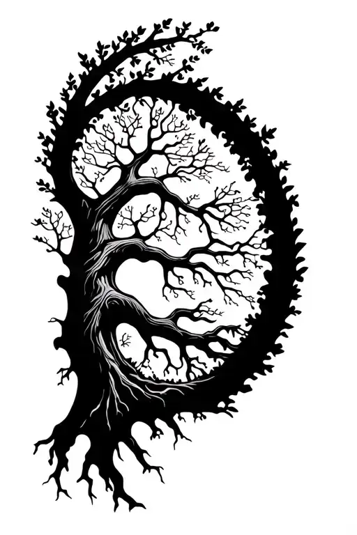 A Tree of Life whose trunk is made up of human DNA, with delicate roots spreading out beneath. tattoo design idea