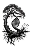 A Tree of Life whose trunk is made up of human DNA, with delicate roots spreading out beneath. tattoo design idea