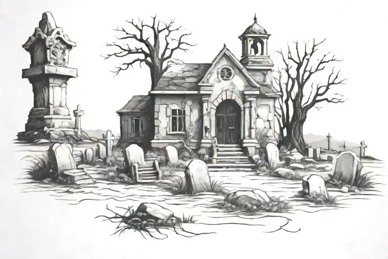 graveyard scene tattoo design idea