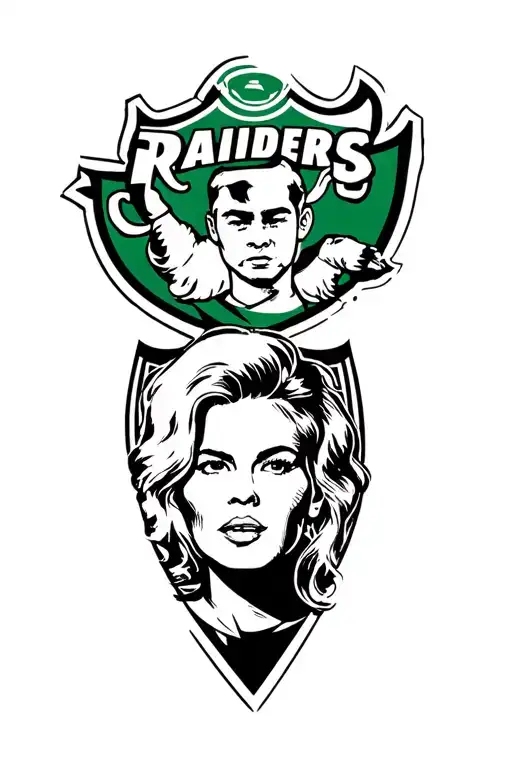 A new-school tattoo of a Canberra Raiders logo with a family portrait incorporated into the design tattoo design idea