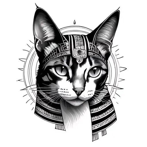 Egyptian cat black fine line tattoo Orus eye inside tattoo design idea