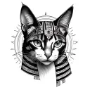 Egyptian cat black fine line tattoo Orus eye inside tattoo design idea