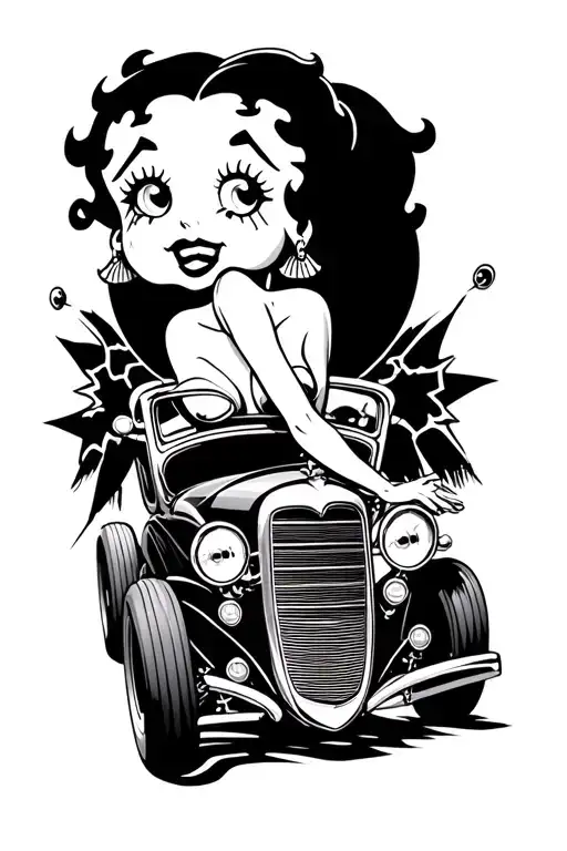 betty Boop driving a hotrod tattoo design idea
