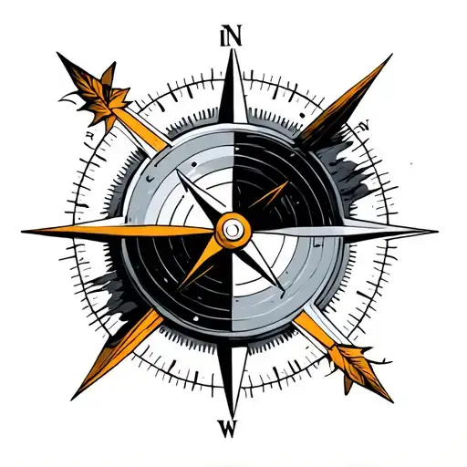 Minimally stylized topographical compass with one arrow. tattoo design idea
