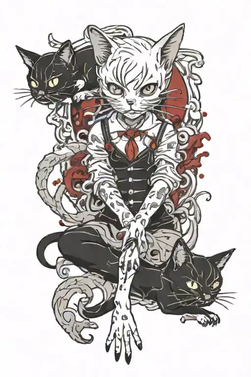 black cat horror blood and scales with a dead rabbit on them tattoo design idea