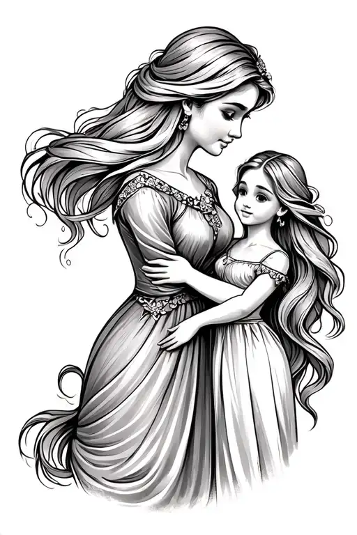 mother daughter tattoo Rapunzel theme simple tattoo tattoo design idea