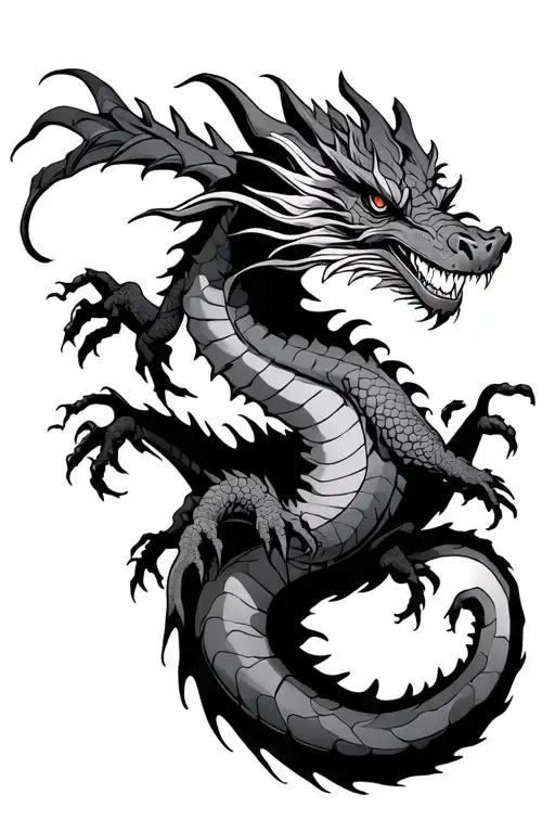 dragon crawling on leg japanese style medium difficulty tattoo design idea