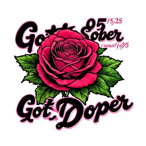 "05/15/25 Got Sober Got Doper" concrete rose growing tattoo design idea