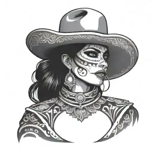 charro woman silhouette with Pancho fading away tattoo design idea