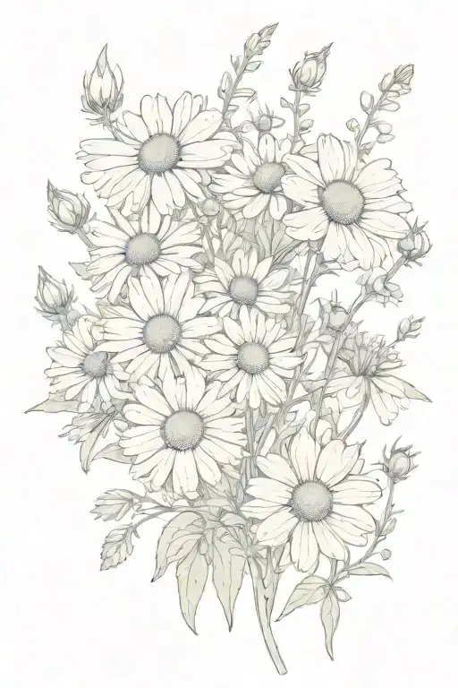 hyssop and chamomile flowers blooming tattoo design idea