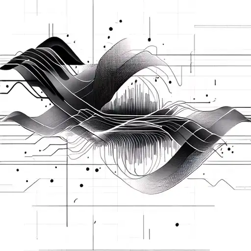 Soundwaves, quantum dot, sound design, techno music arrangement tattoo design idea
