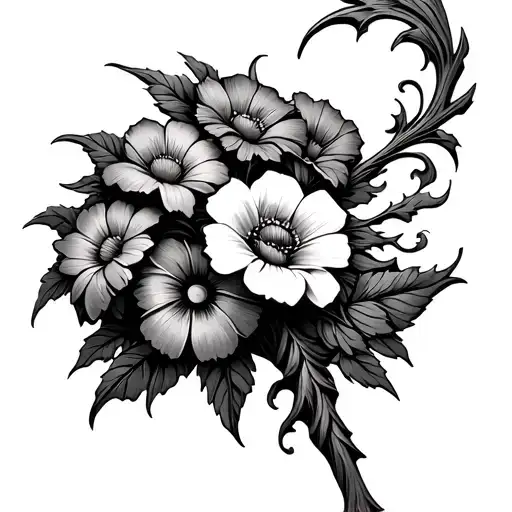 Shepard Staff wood carving, FLOWERS BLOWING IN THE WIND  tattoo design idea
