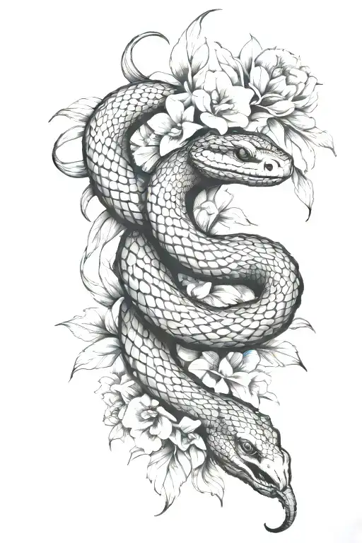 Snake wrapped around Flowers  tattoo design idea