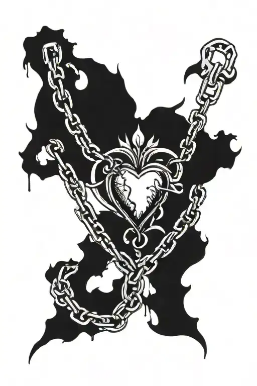 broken chain immaculate heart surrounded tattoo design idea