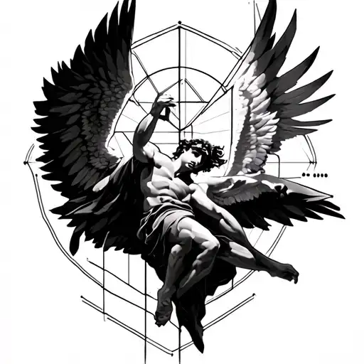 icarus angel falling with geometric representation tattoo design idea
