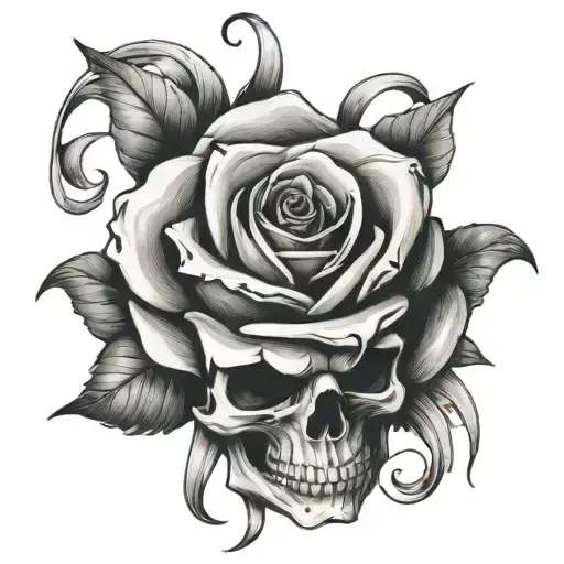 scull　ribbon　rose  tattoo design idea