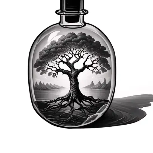 Tree of life in a time glass bottle tattoo design idea