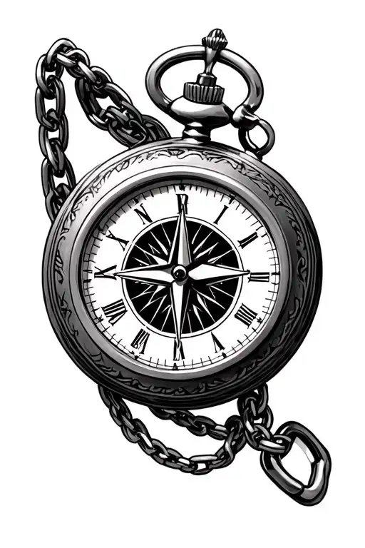 Cromer compass pocket watch chain wrapped tattoo design idea