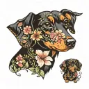 dachshund and florals forming the shape tattoo design idea