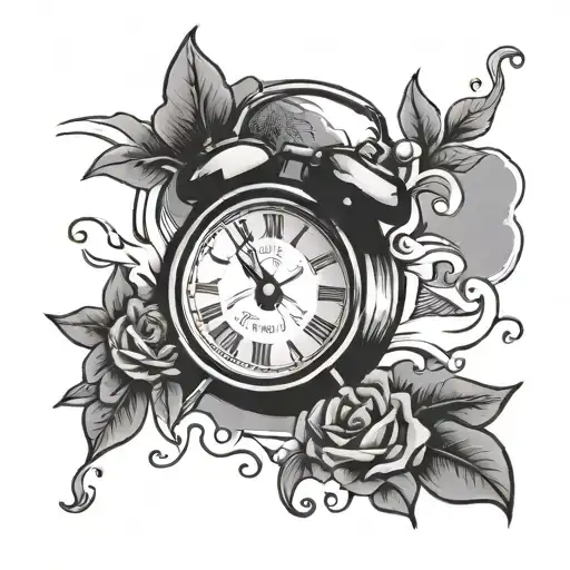 thursday 9:00pm old school alarm clock lettering tattoo design idea