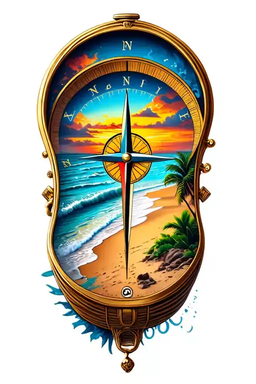 compass ans beach sunset tattoo design idea