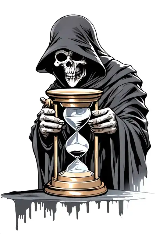 rugged grim reaper holding hourglass tattoo design idea