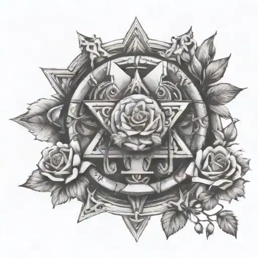   half sleeve on an arm with lilys Rose with the star of david the russisn coat of arms  tattoo design idea