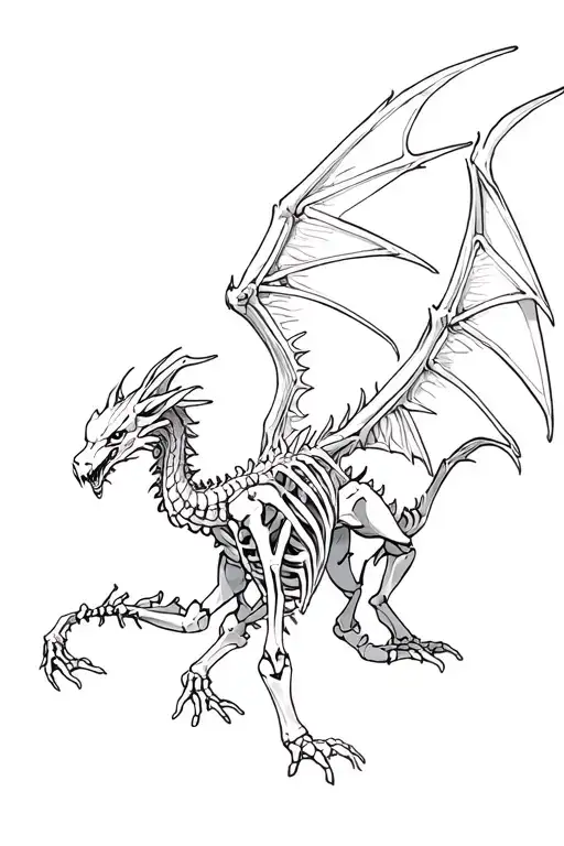 Skeletal dragon with wings outstretched on all fours  tattoo design idea