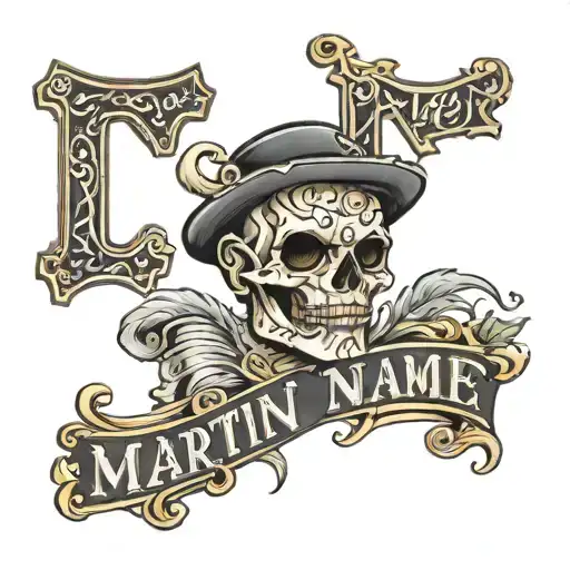 my last name martin with cholo letters style tattoo design idea