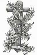 wooden cross phoenix rising from ashes tattoo design idea