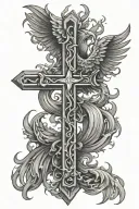 wooden cross phoenix rising from ashes tattoo design idea