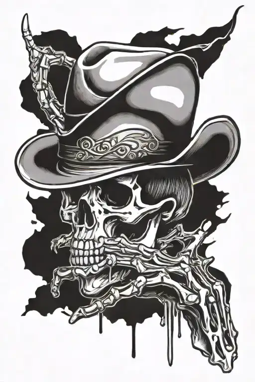 skeleton hand tipping down cowboy hat  tattoo design idea