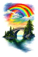rainbow bridge ove lake tattoo design idea