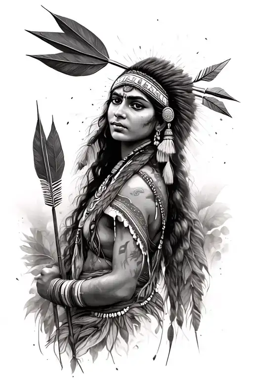 Indian woman with arrows in tattoo design idea