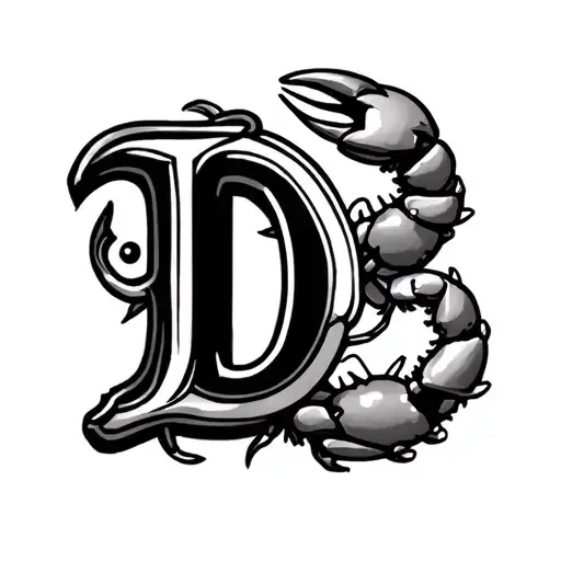 a small tattoo for a girl on forearm with a stylish D initial with Roman 1-2 and a cute little crab tattoo design idea