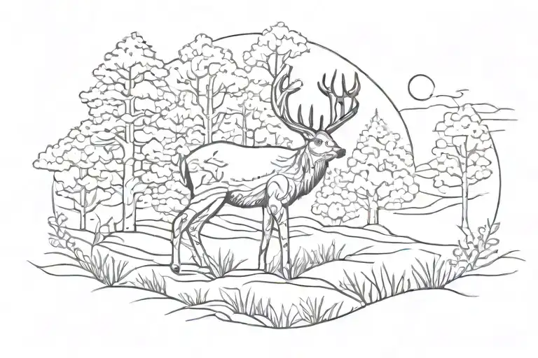 one deer forrest line tattoo design idea