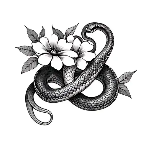 I would like a tattoo in the groin of two snakes with flowers but that does not go up to the abdomen area tattoo design idea
