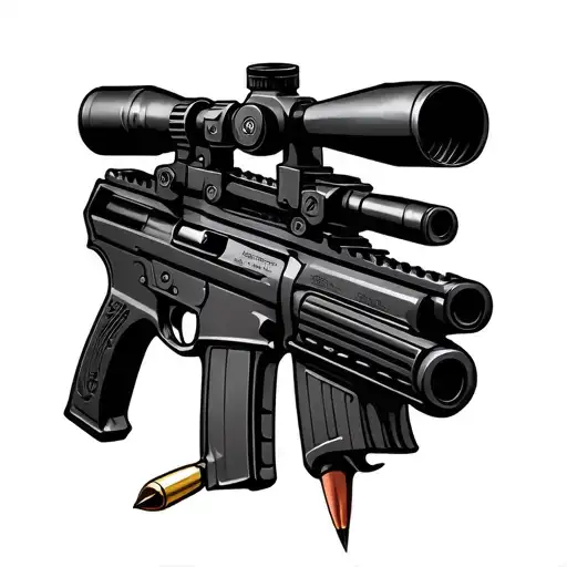 a sniper rifle with a bullet laying by the trigger and down the barrel of the rifle  tattoo design idea