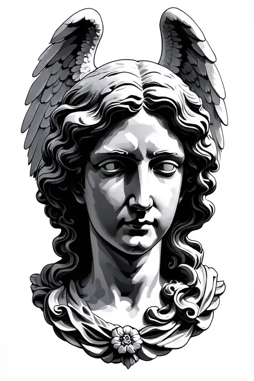 angel head statue tattoo design idea