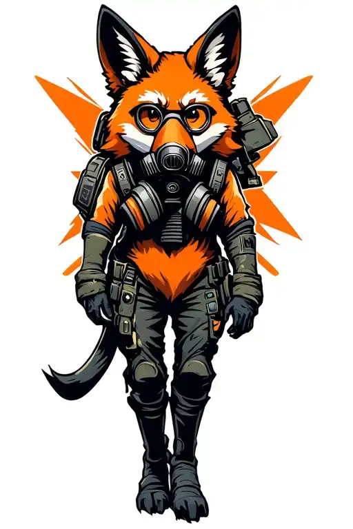human fox in gas mask, bio, killzone game style. tattoo design idea