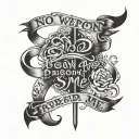 No weapon formed against me shall prosper written in script tattoo design idea