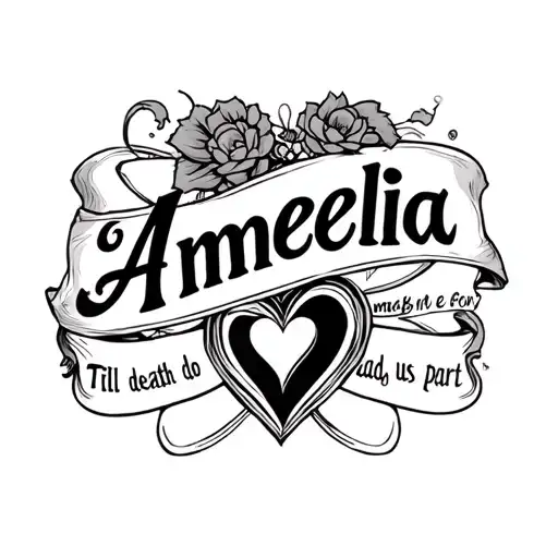 tatto of my girlfriends name amelia with some cool designs around it saying til death do us part maybe add a heart  tattoo design idea