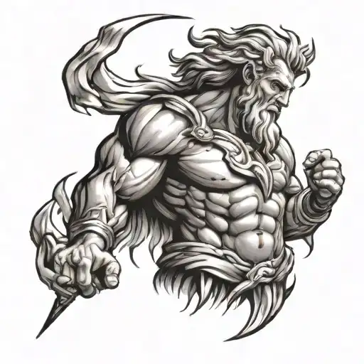 Zeus holding lightning bolt tattoo design idea