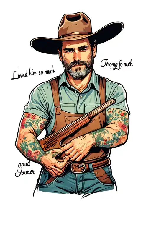 dad memorial, strong farmer, loved him so much tattoo design idea